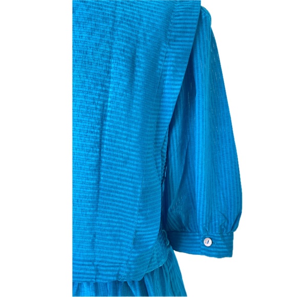 Vintage Pantel 80s Semi-Sheer Blue Button-up Midi Dress; Sm - Picture 4 of 7